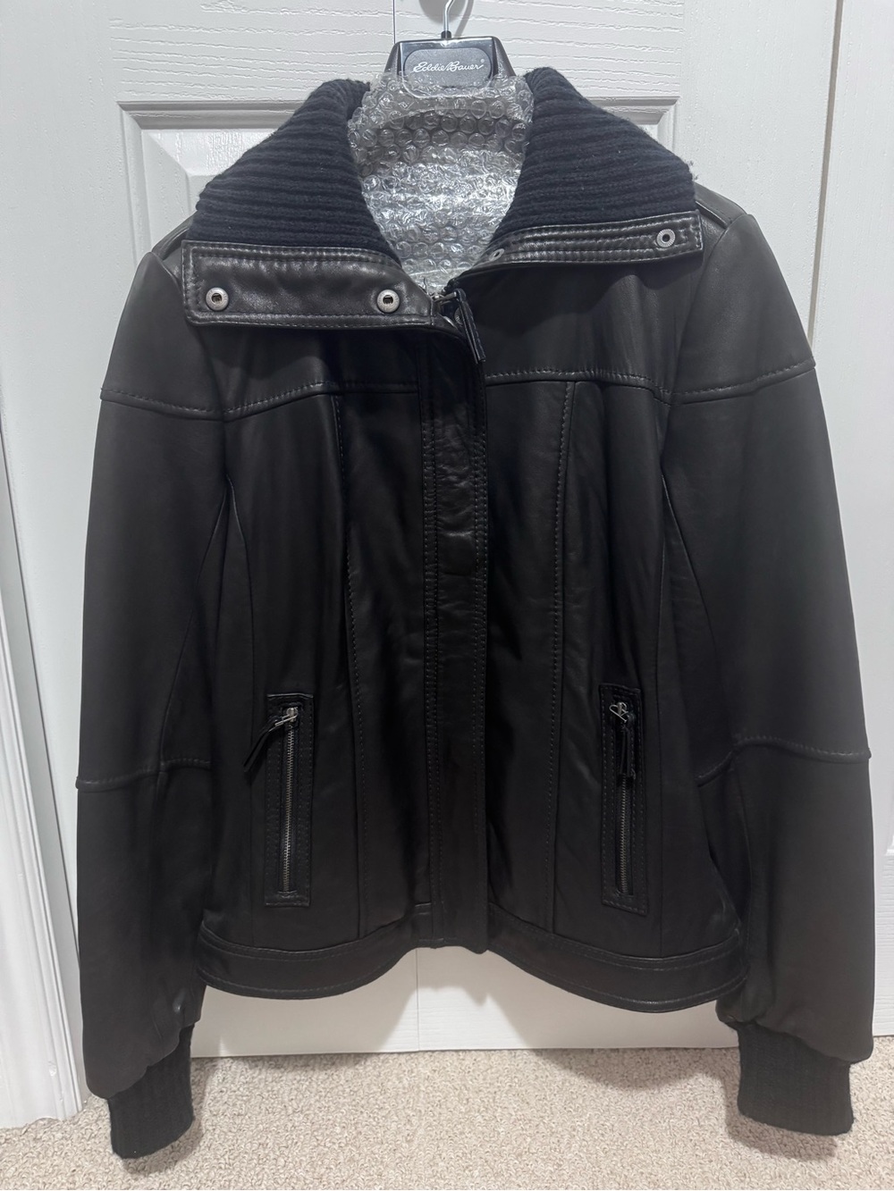 Eddie Bauer Black Leather Zip-Front Jacket